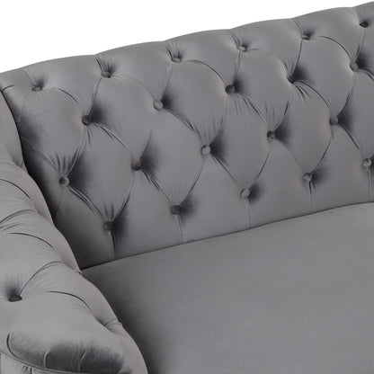 Velvet Upholstered Sofa, Grey