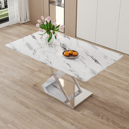 Marble Textured Glass Dining Table