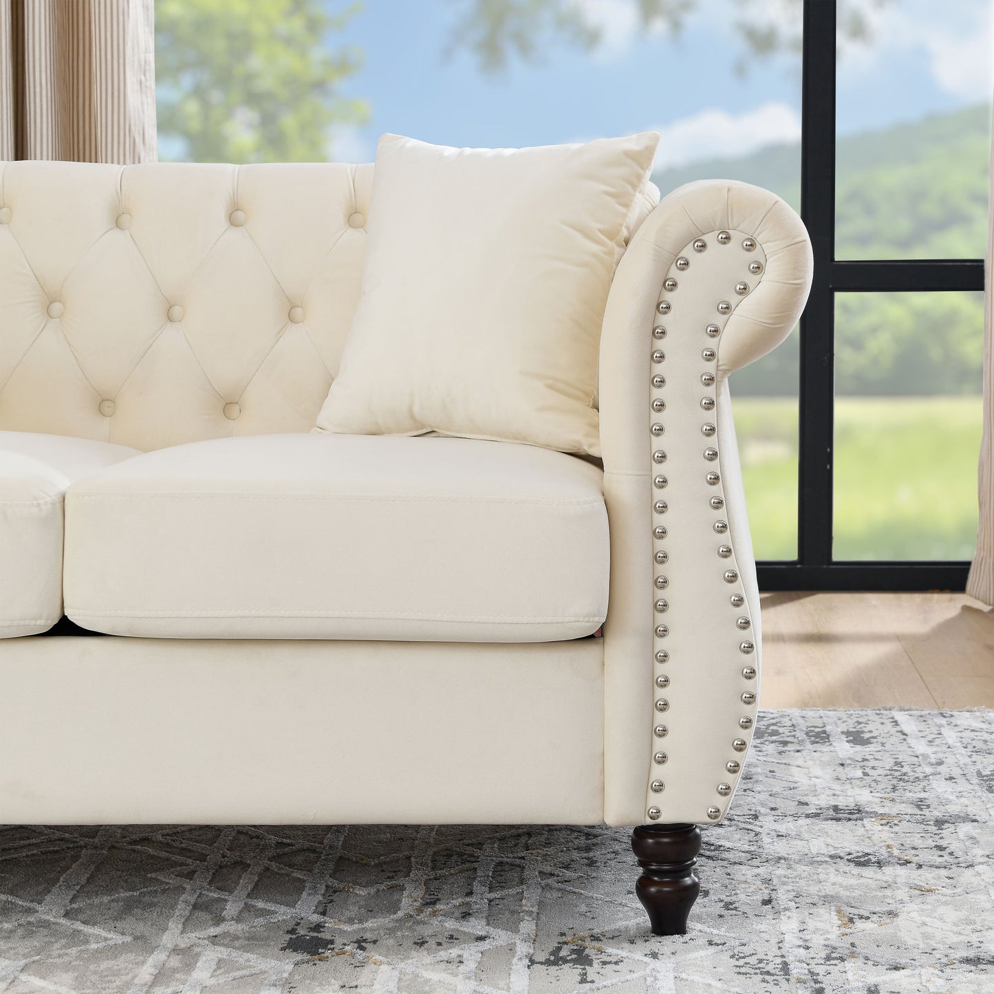 3-seater + 3-seater combination sofa, beige velvet