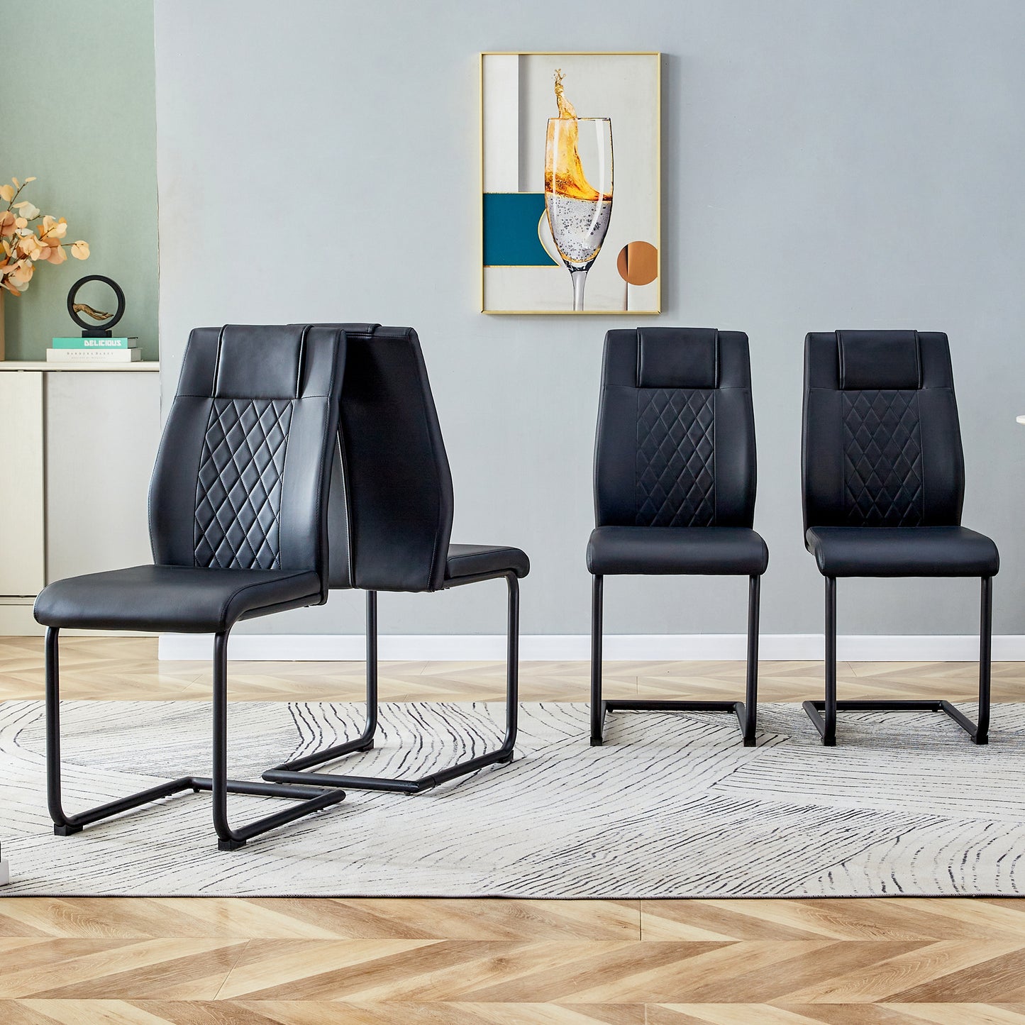 modern leather chairs set of 4, black+pu