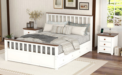3-Pieces Bedroom Sets  with Two Nightstands(USB Charging Ports),White+Walnut