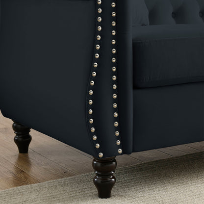 Corrin Chesterfield Sofa Set in Black Velvet