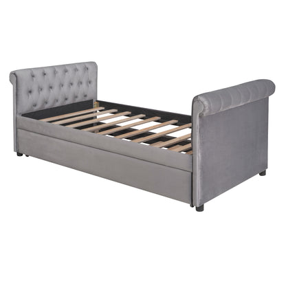 Sara Upholstered Bed with Trundle, Gray