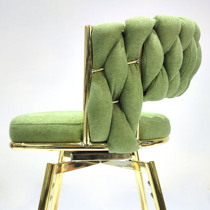 Bar Chair Linen Woven Bar Stool Set of 4, Green