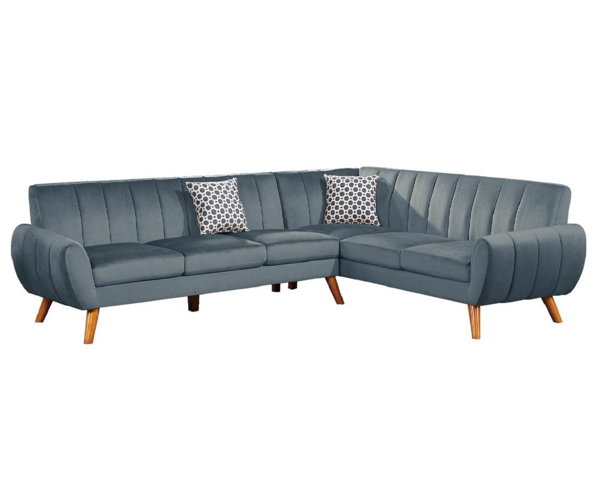 contemporary 2-pcs sectional set living room furniture dark gray velvet couch left facing sofa, right facing loveseat wedge plush cushion
