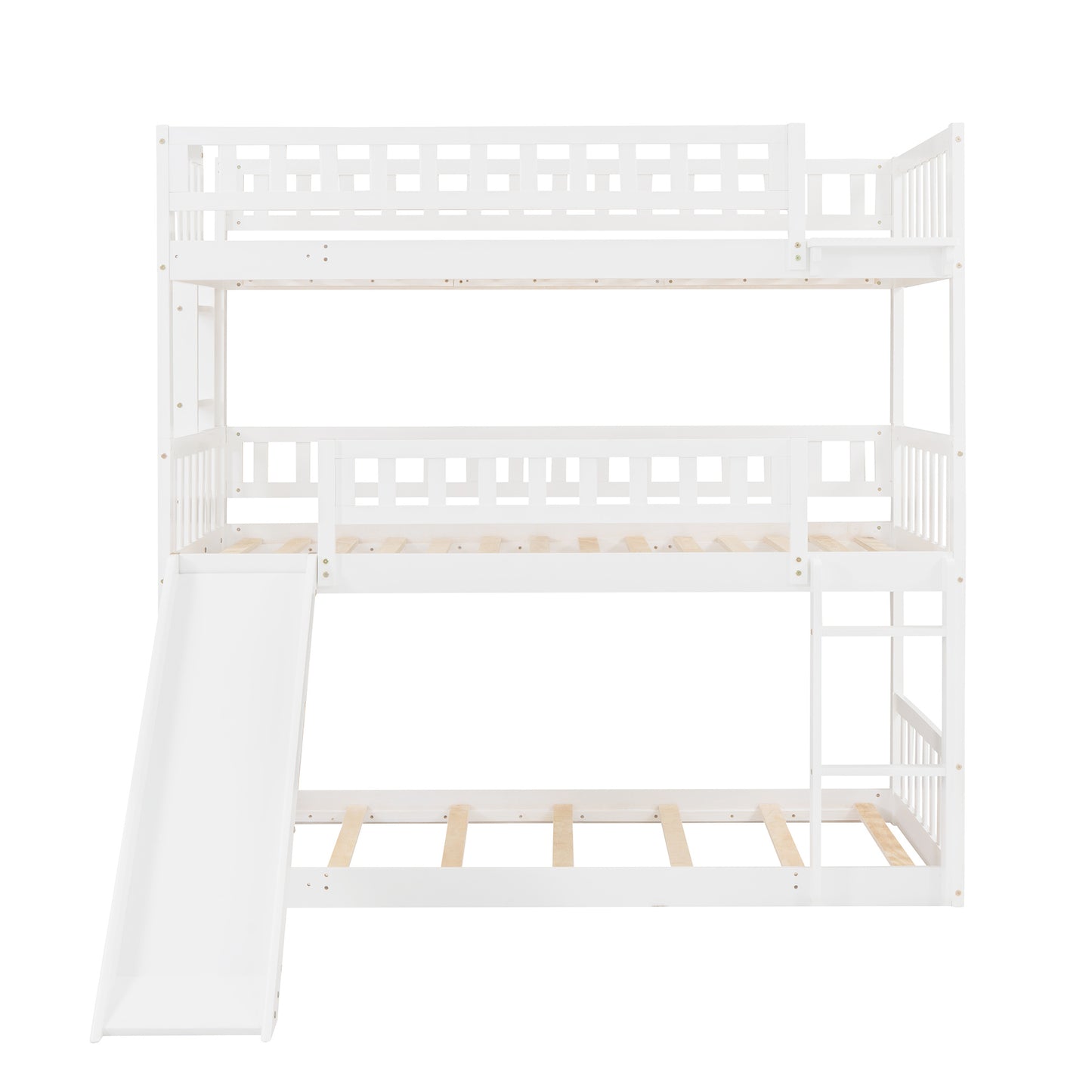 twin-over-twin-over-twin triple bed with built-in ladder and slide