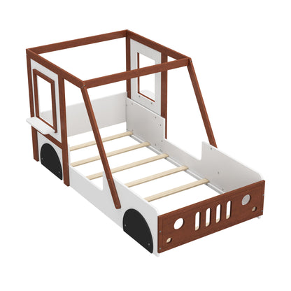Fun Play Design Twin Size Car Bed, White+ Orange