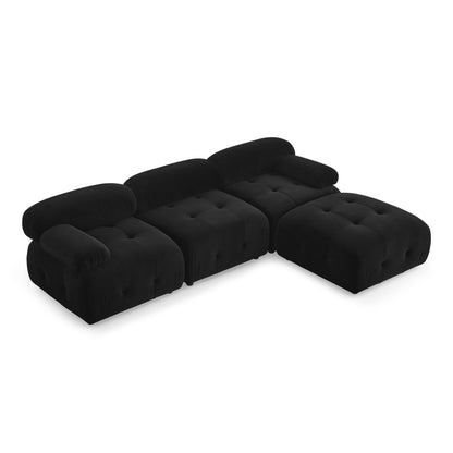 Button Tufted Modular Sectional Sofa, Black Velvet