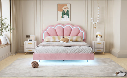 Floating Velvet Elegant Smart LED Platform Bed