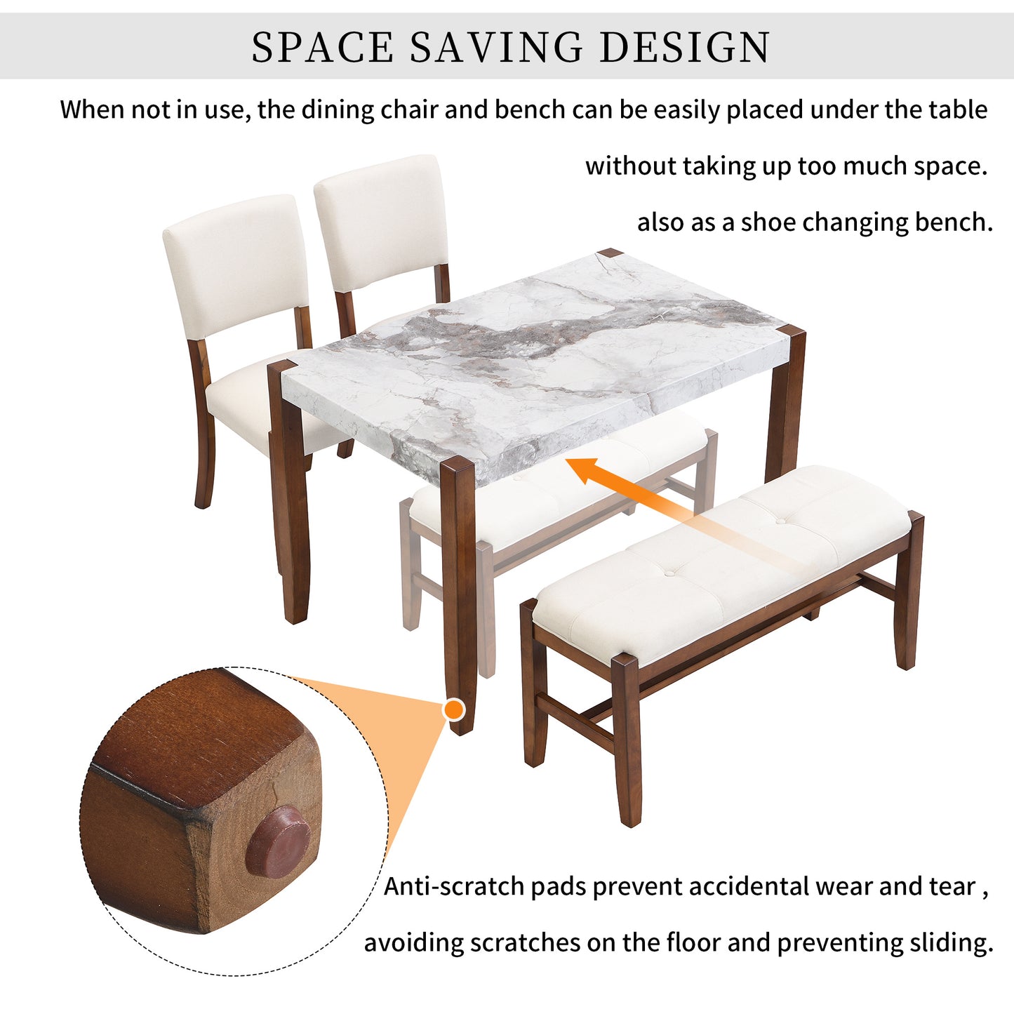 4-piece modern dining furniture set  46" faux marble style