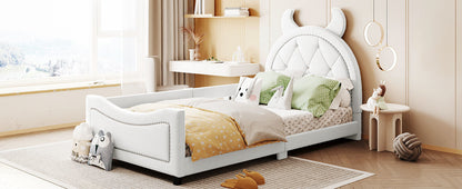 Teddy Fleece Twin Size Upholstered Daybed with OX Horn Shaped