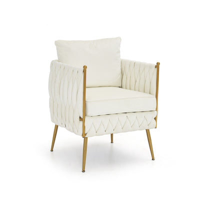 Fluffy Tufted Upholstered Sofa Set, Cream White Velvet