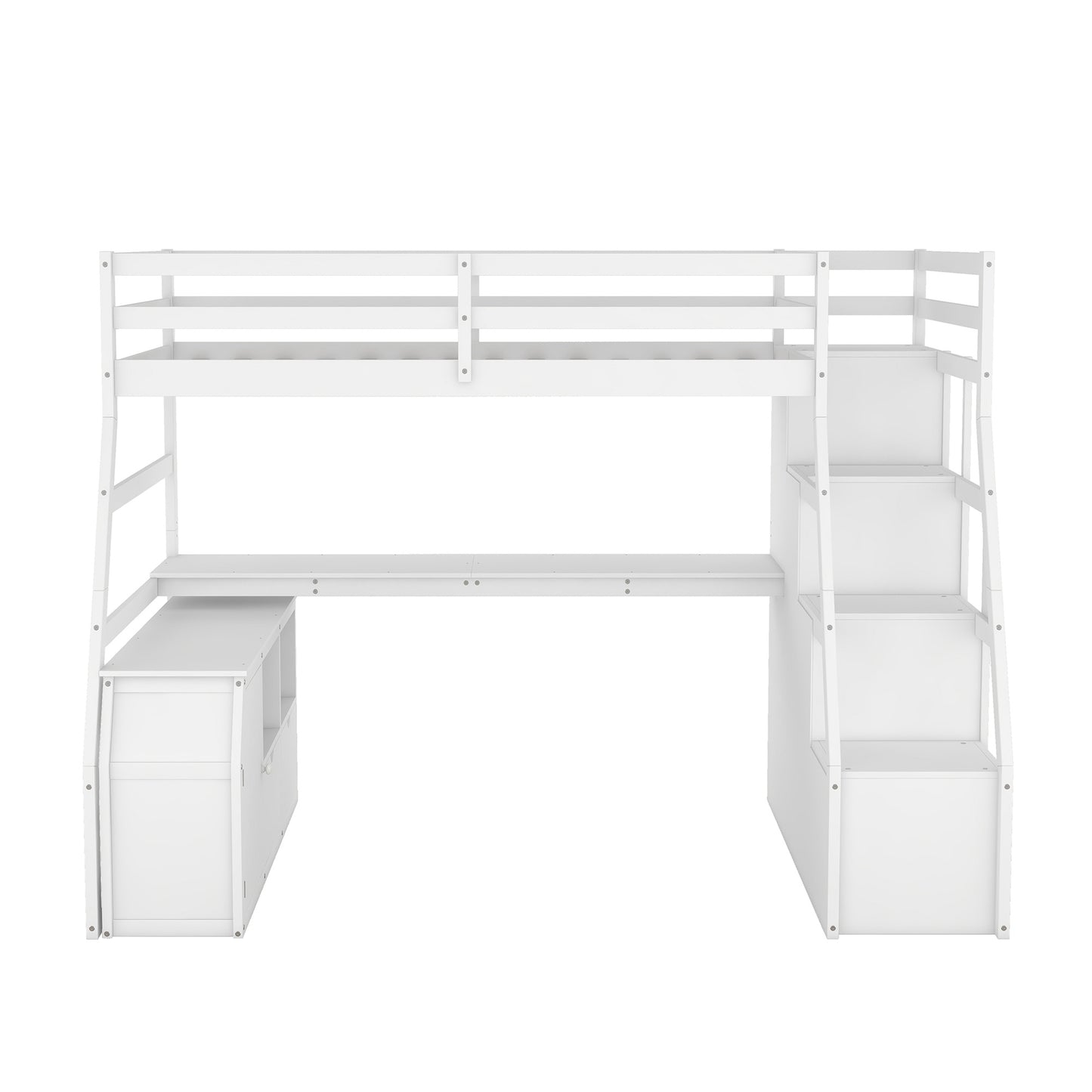twin size loft bed with 7 drawers 2 shelves and desk - white