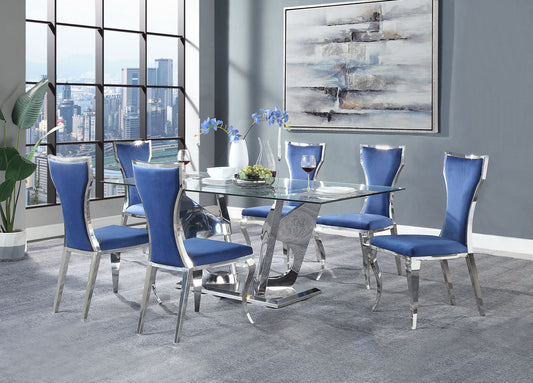 ACME Azriel Dining Table, Clear Glass & Mirrored Silver Finish DN0