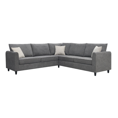 modern l shape couch with 3 pillows