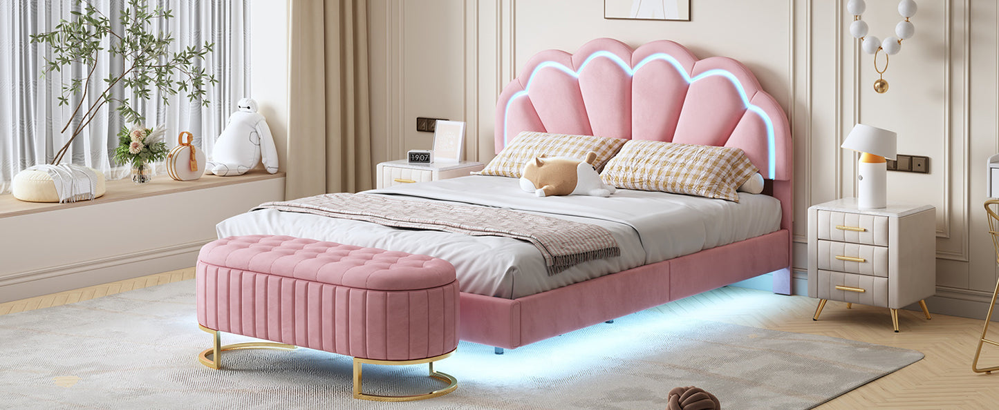 2-pieces upholstered led platform bed with storage ottoman-velvet