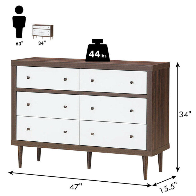 antique-style free-standing dresser with 6 drawers