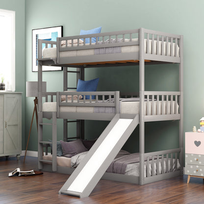 Twin-Over-Twin-Over-Twin Triple Bed with Built-in Ladder and Slide