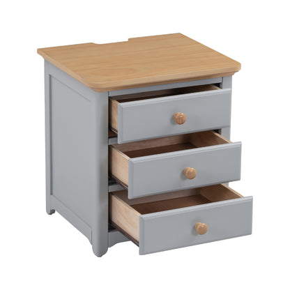 3-Pieces Bedroom Sets with Nightstand(USB Charging Ports) and Storage Chest,Gray+Natrual