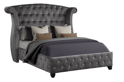 Sophia Modern style Crystal Tufted Queen Bed made with wood in Gray