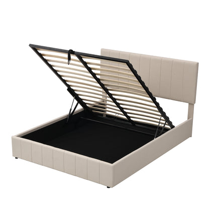 Queen size Upholstered Platform bed with a Hydraulic Storage System - Gray Queen size Upholstered Platform bed with a Hydraulic Storage System - Gray Queen size Upholstered Platform bed with a Hydrau