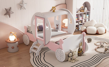 Princess Carriage Bed with Crown ,White+Pink