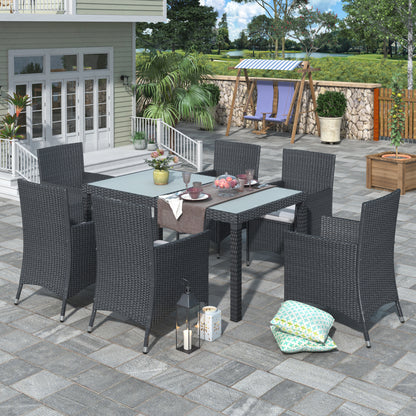 TOPMAX 7- Piece Rattan Patio Set, Black