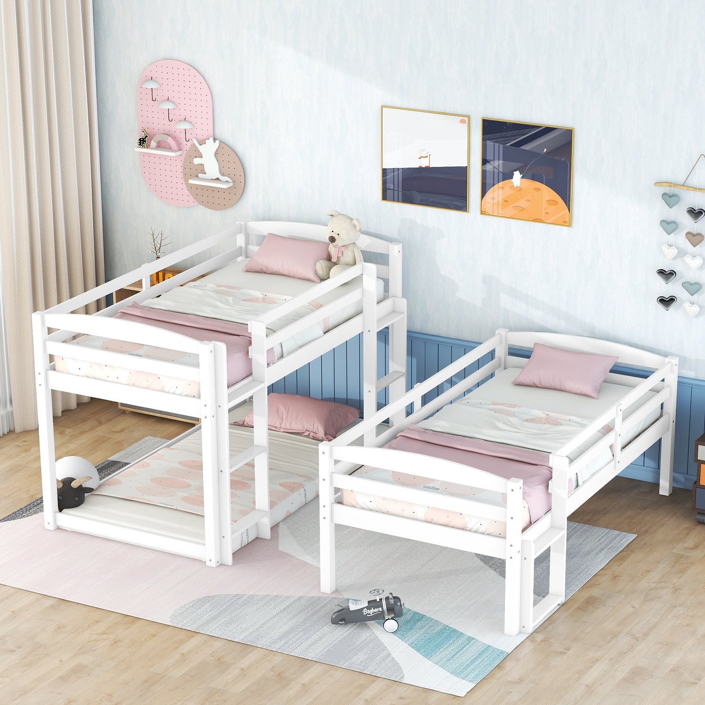 twin over twin over twin triple bunk bed,white
