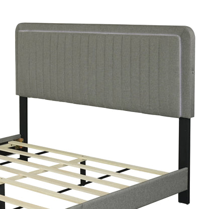 Queen Size Upholstered Bed with Adjustable Height  Storage