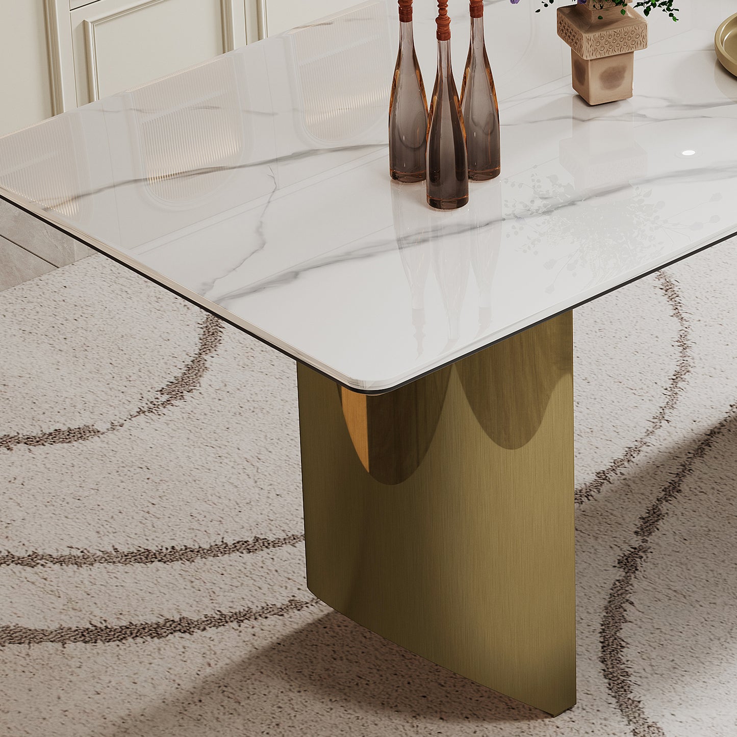 double pedestal dining table- tempered glass