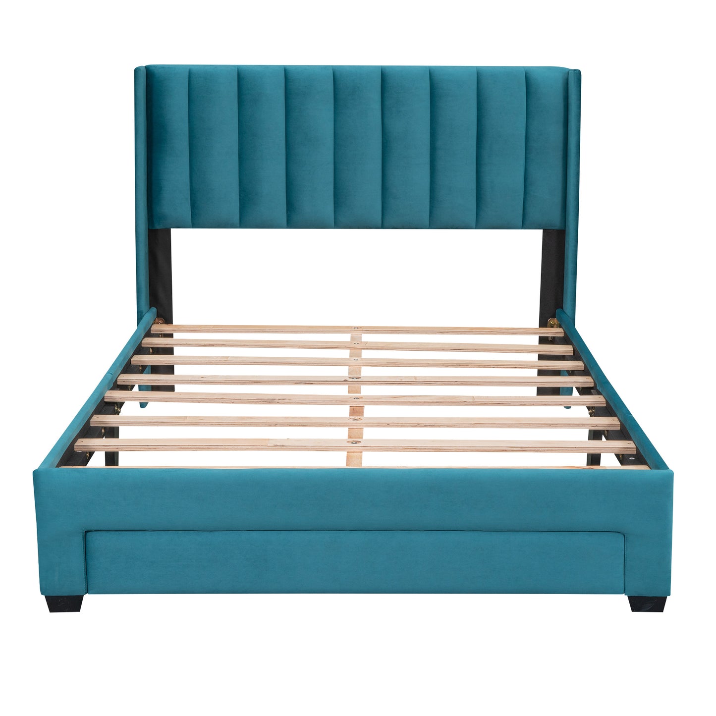 danny velvet upholstered platform bed with a big drawer - blue