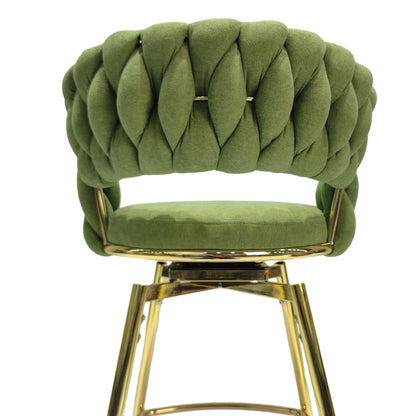 Bar Chair Linen Woven Bar Stool Set of 4, Green