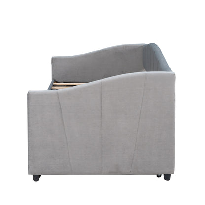 Upholstered Bed with Trundle Bed and Wood Slat ; Gray