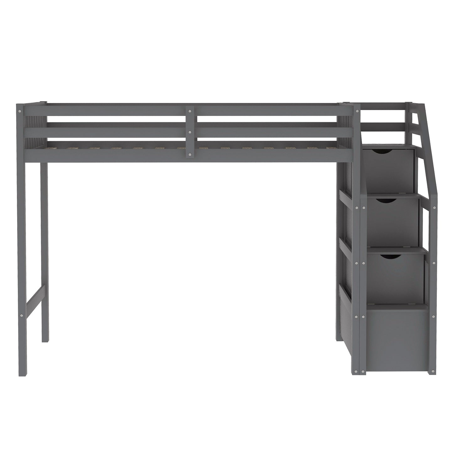 twin over full loft bed with staircase,gray