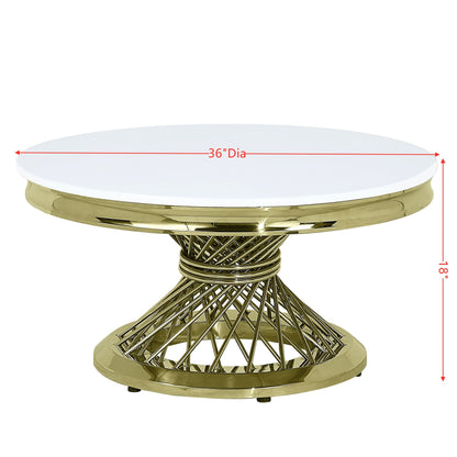 ACME Fallon Coffee Table, Engineering Stone & Gold Finish