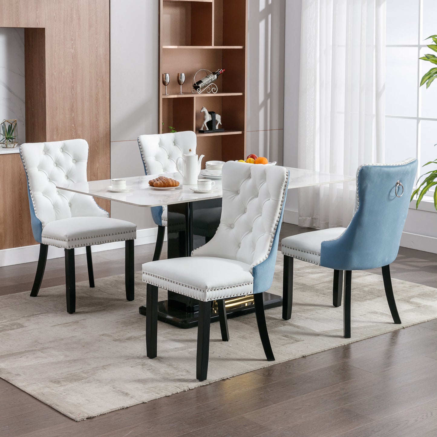 nikki collection modern high-end tufted dining chairs 2-pcs set, white+light blue