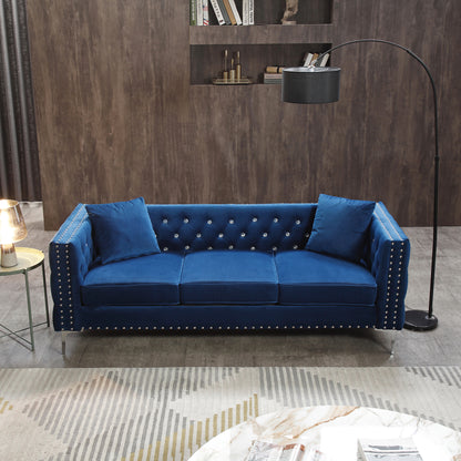 2 Piece Modern Velvet Living Room Set with 4 Pillows Included, Blue