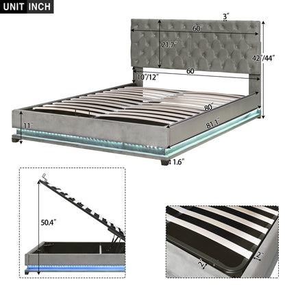 Kaylie Upholstered Platform Bed with Storage & Adjustable Tufted Headboard and LED Light