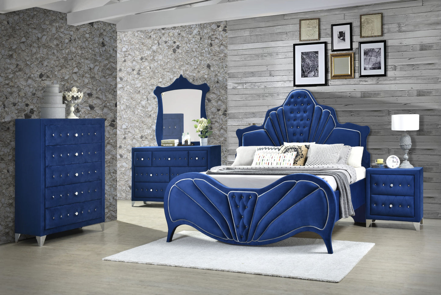 acme dante queen bed, blue velvet