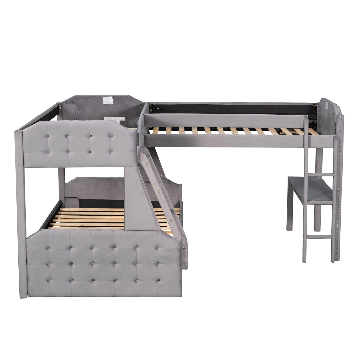 l-shaped twin over full bunk bed and twin sie loft bed with desk