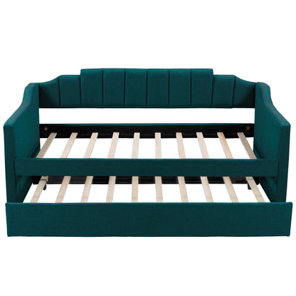 Upholstered Twin Bed with Trundle, Green