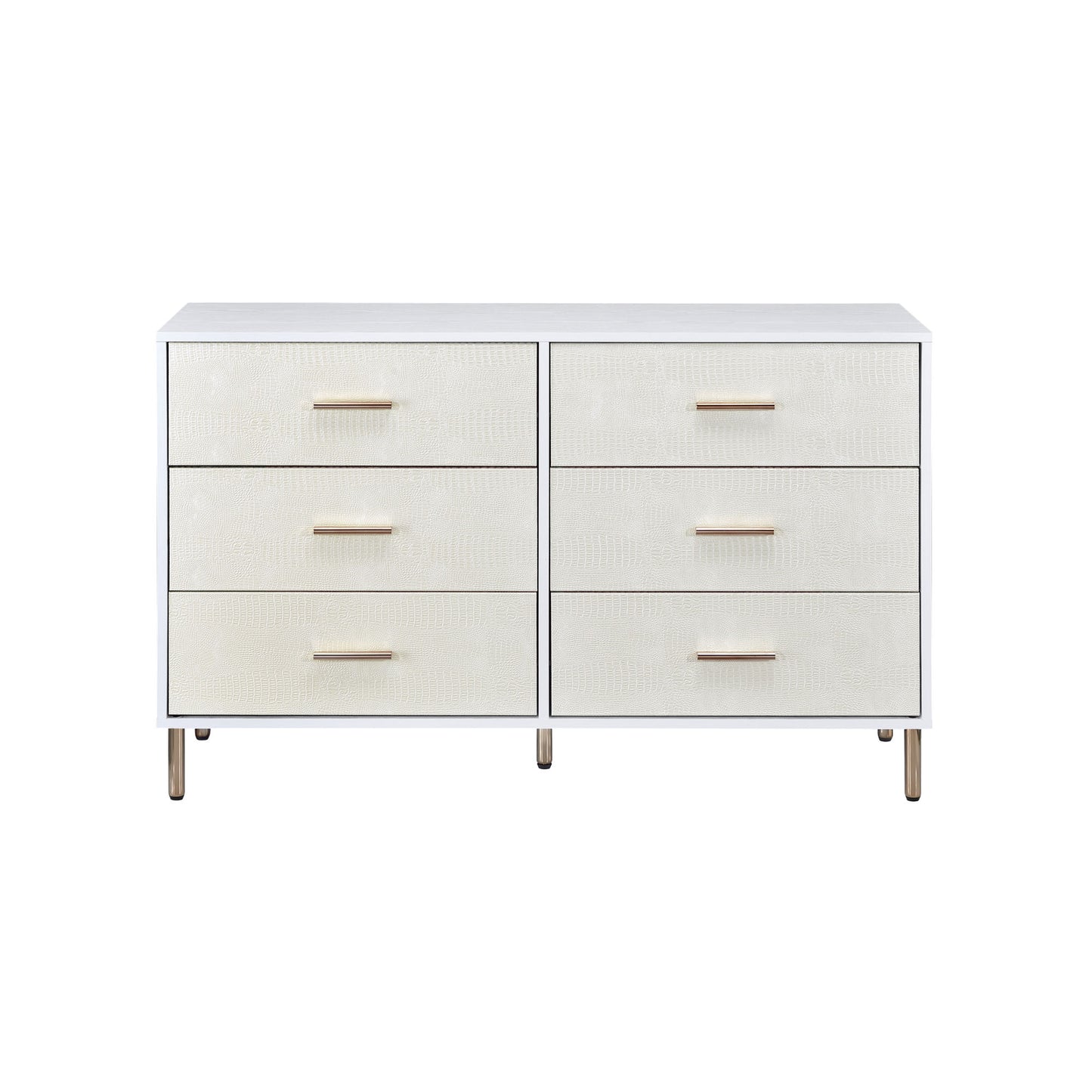acme myles dresser, white, champagne & gold finish