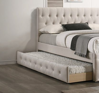 Burlap Upholstered Tufted Bed with Storage