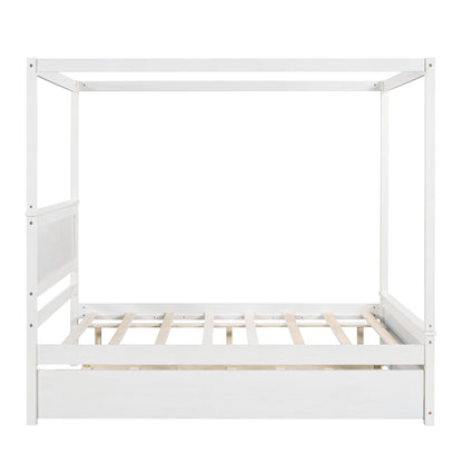 Wood Canopy Bed with Trundle