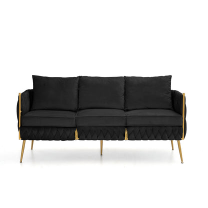 Fiona Fluffy Tufted Upholstered Sofa Set, Black Velvet
