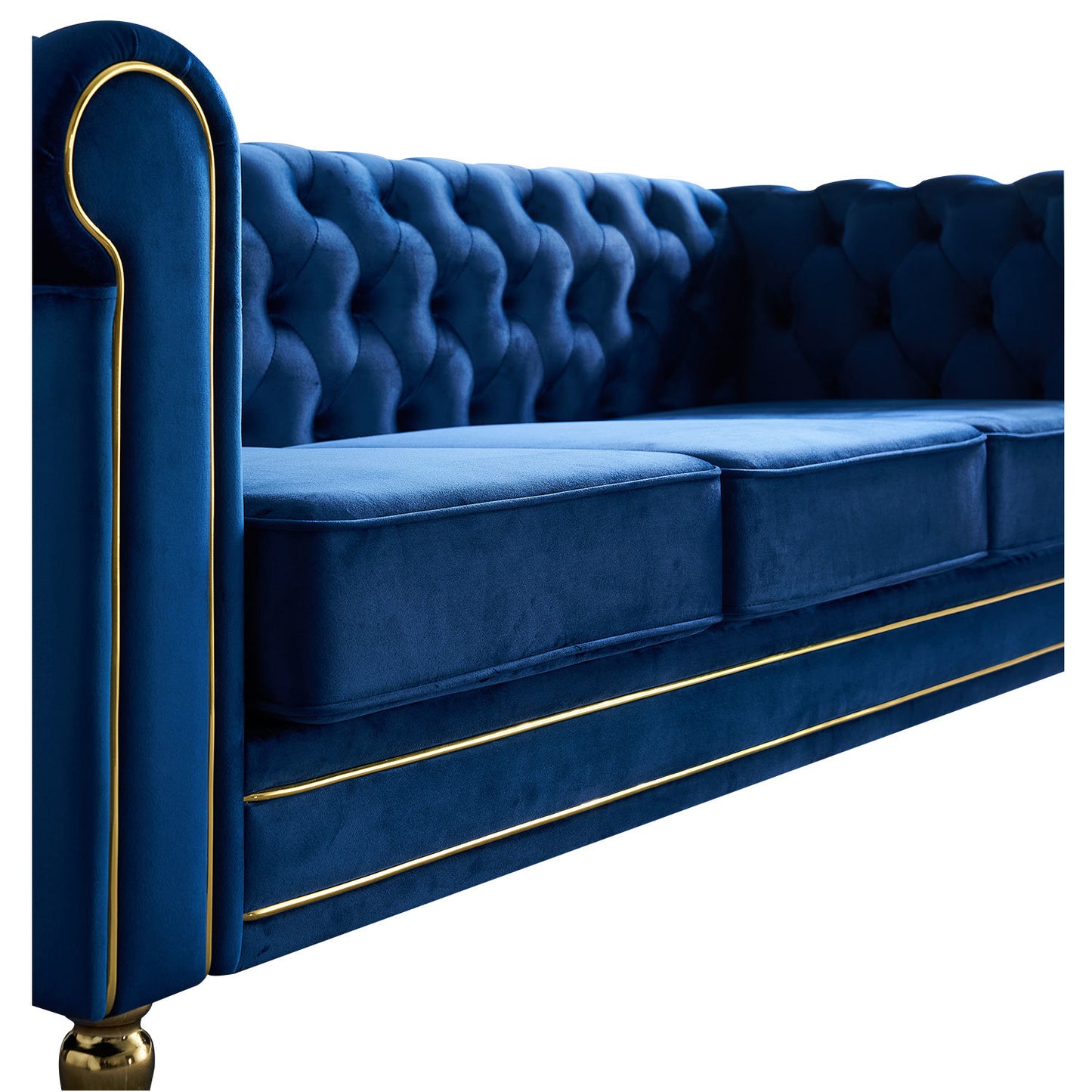 chesterfield velvet sofa, blue