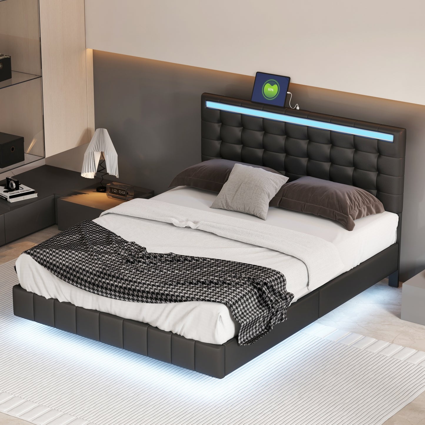 floating bed frame with led lights and usb charging #5