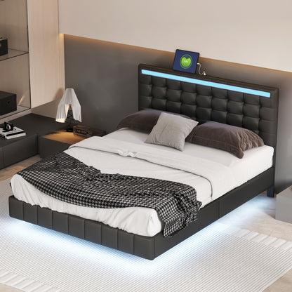Floating Bed Frame with LED Lights and USB Charging #5