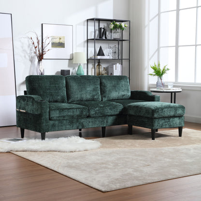 Zara Storage/ Cupholder Sectional Sofa, Green