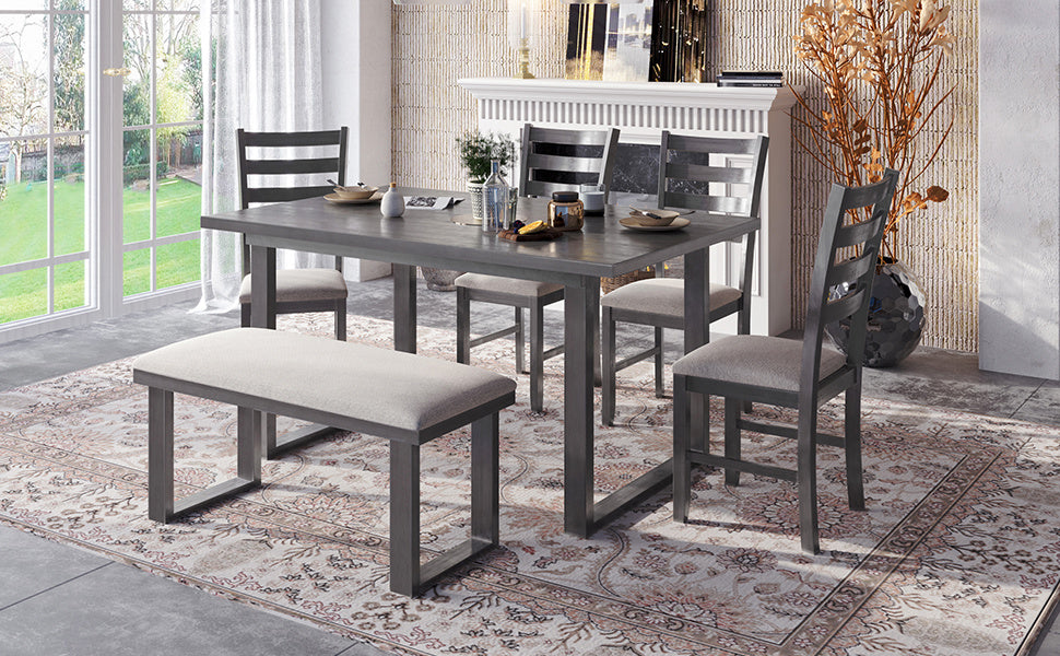 6-pieces solid wood dining table set
